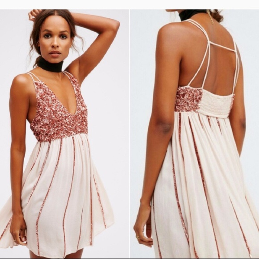 Free People Glitter Girl Sequined Blush Dress